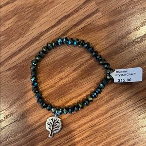 Crystal Stretch Charm bracelet with tree charm